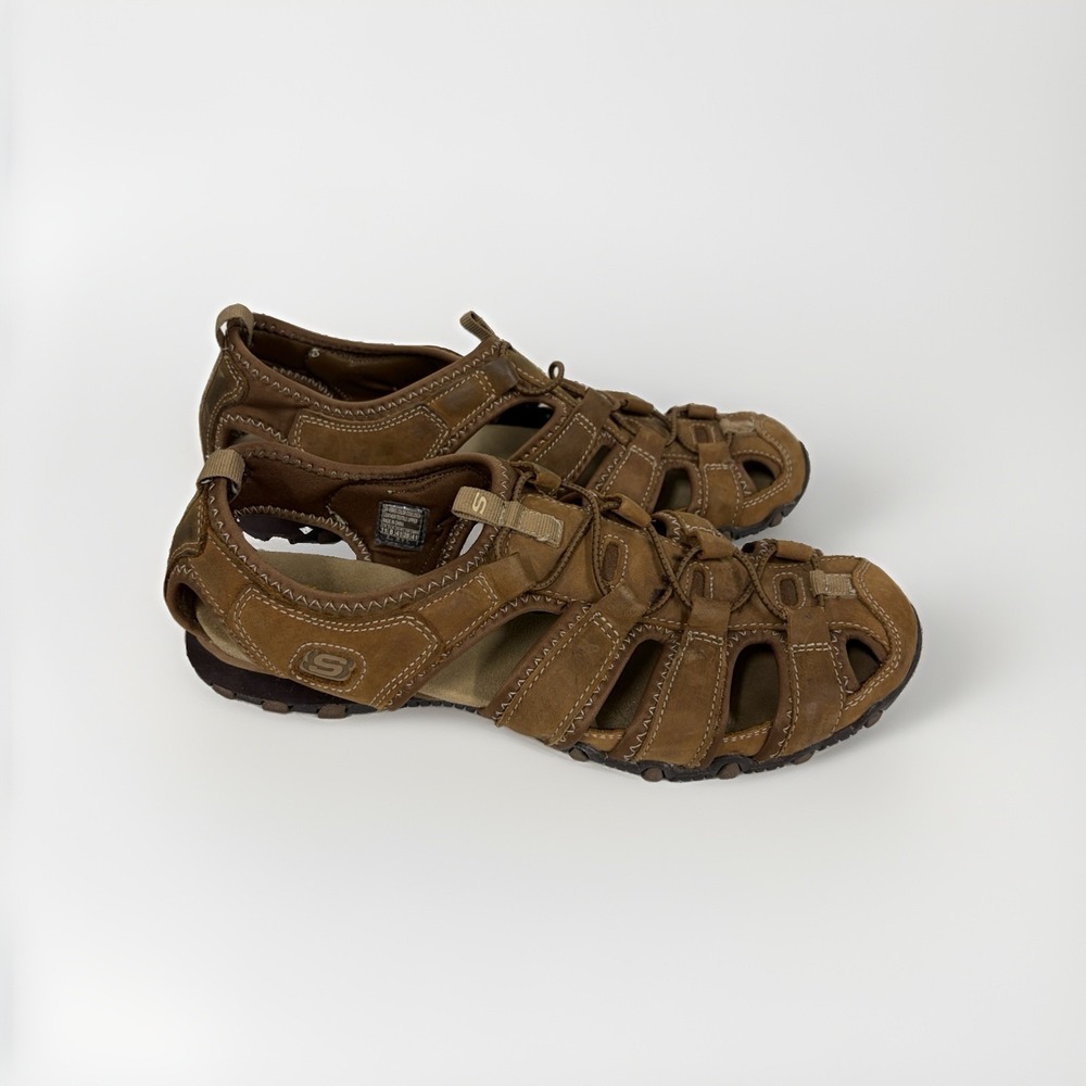 Skechers Men's 11 Brown Leather Fisherman Sandals Outdoor Closed Toe 45885 T1